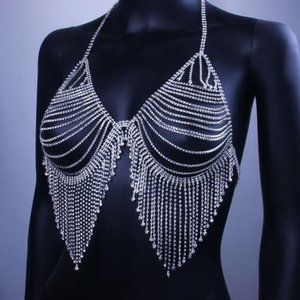 Silver Rhinestone Bra & Thong Set/Wedding/Birthday
